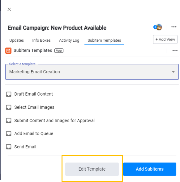 Adding or Deleting Subitems from Existing Subitem Templates Billow