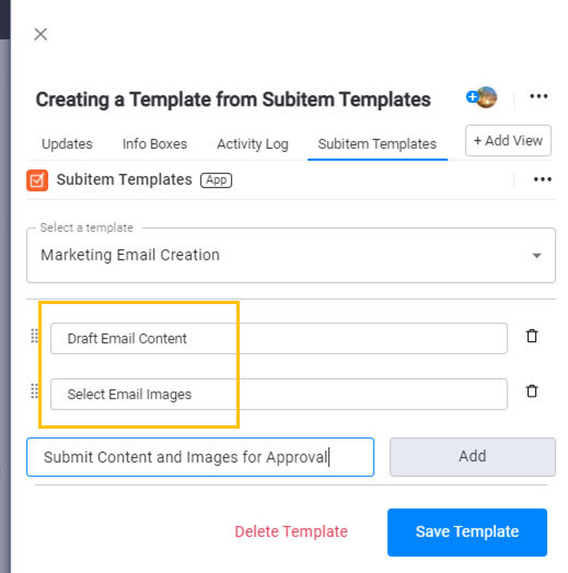 Creating a New Subitem Template Billow Support